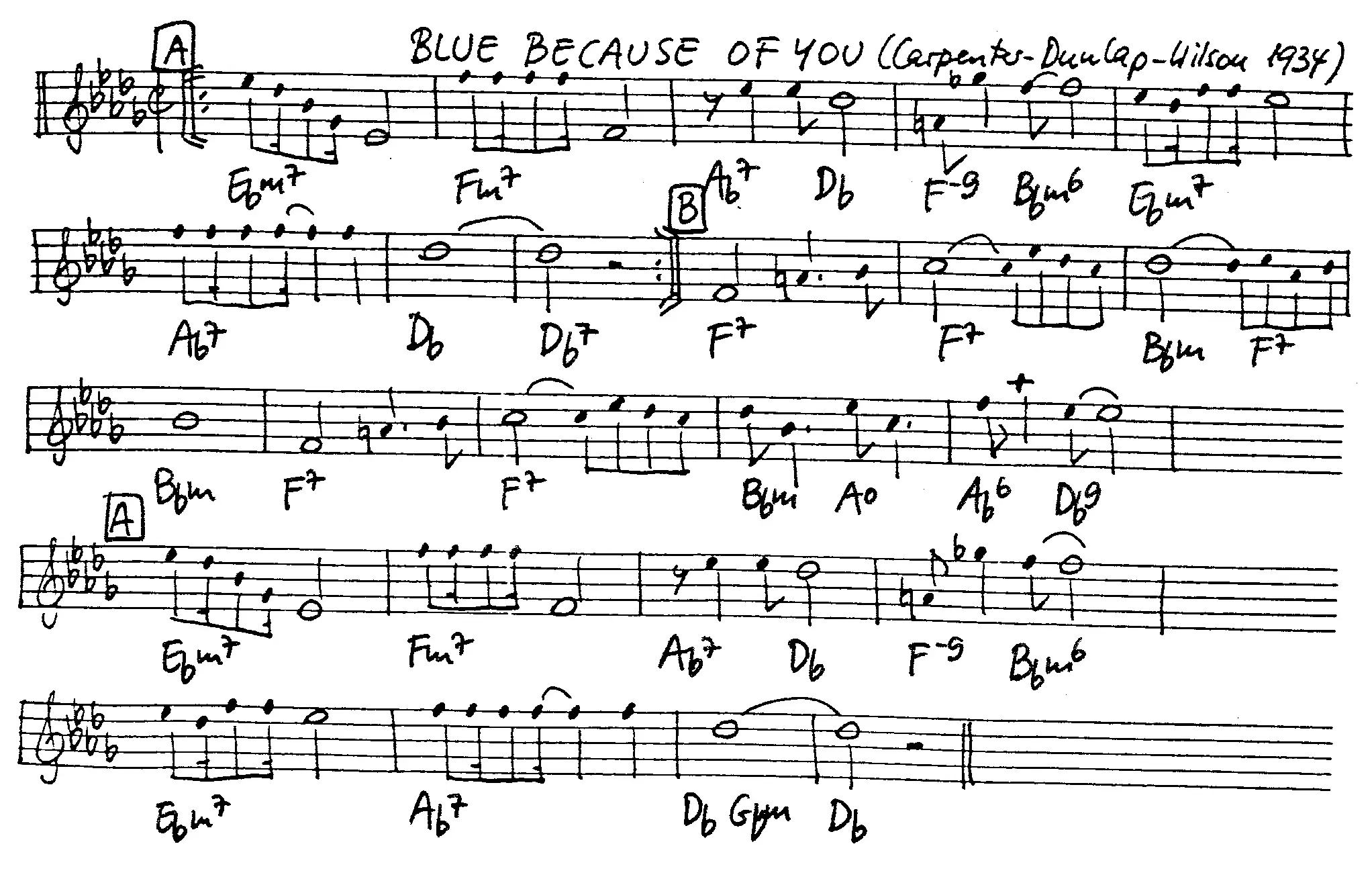 blue because of you free jazz leadsheet - Courtesy of the Jungle Jazz Band